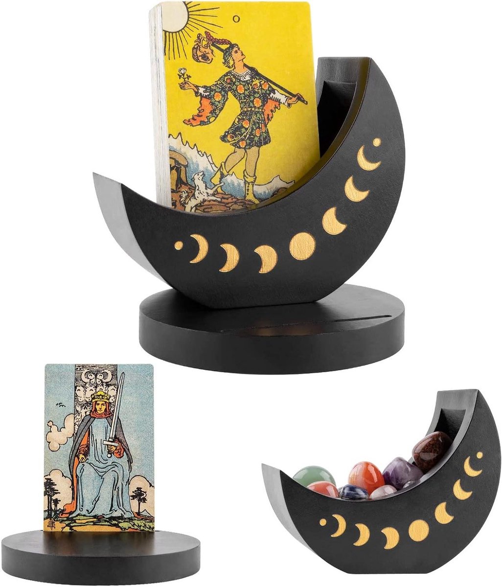 Tarot Kaarthouder - Orakel Standaard - Spirituele Oefening - Maanfase Reliëf - Middelgroot - Zwart