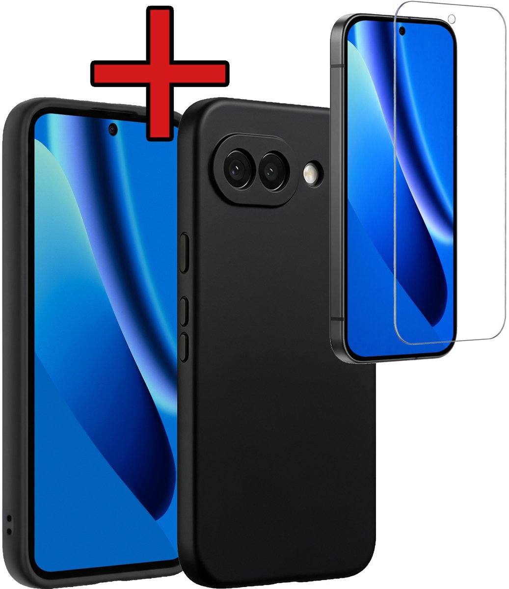 Hoesje - Met Screenprotector - Geschikt voor Google Pixel 10a - Sterk & Shockproof - Telefoon Hoes - Back Cover - Siliconen Case - Telefoonhoes - Zwart