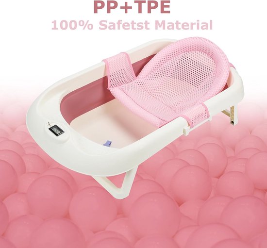 Opvouwbare Babybadkuip - Babybadje met Inzet - Veilig Baden - Temperatuur Indicator - 50 Liter - Roze — afbeelding 5