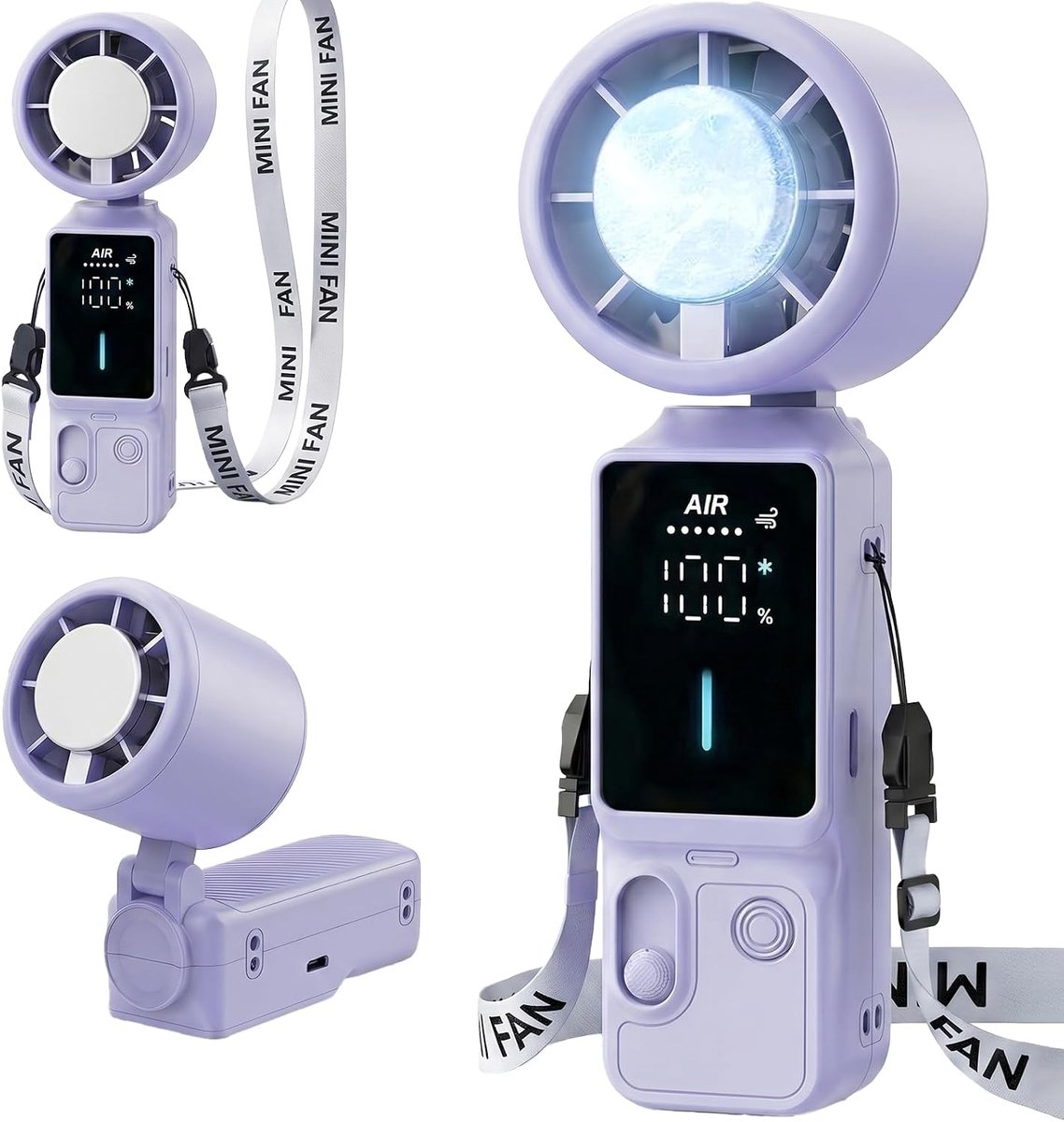 3-in-1 Oplaadbare Persoonlijke Ventilator, Opvouwbare Handturbo ventilator met ijskompres, 4000mAh batterij tot 6 uur looptijd, 100 snelheden, 20000 RPM stille motor, draagbare draagventilator voor buiten, reizen en kantoor（Paars）