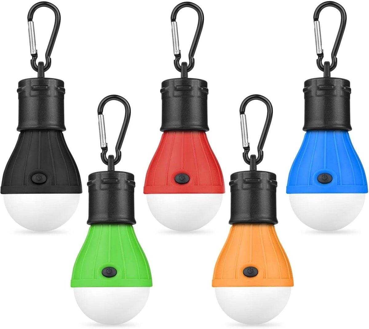 SSTRWGOOD Campinglampen - 5-pack - LED-tentlampen, noodverlichting - Geschikt voor expedities, vissen en stroomuitval - Waterdicht - Drie lichtstanden - Campinglampen met karabijnhaak - Batterijen niet inbegrepen - Vijf kleuren