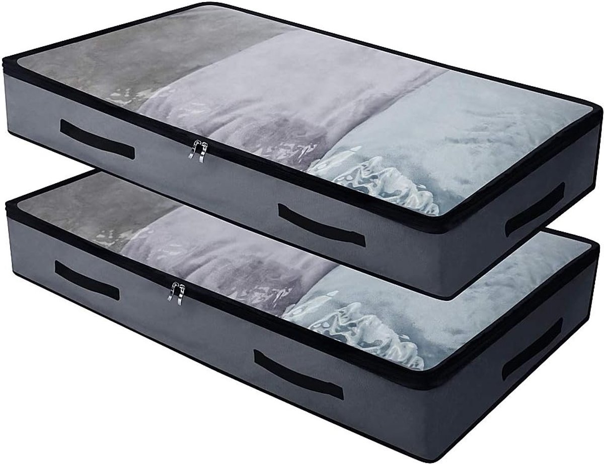 iwill CREATE PRO Zachte opbergcontainer voor onder het bed | met 4 handgrepen en doorzichtig deksel voor gemakkelijk vinden, duurzaam materiaal, opvouwbaar, zichtbaar bovenblad