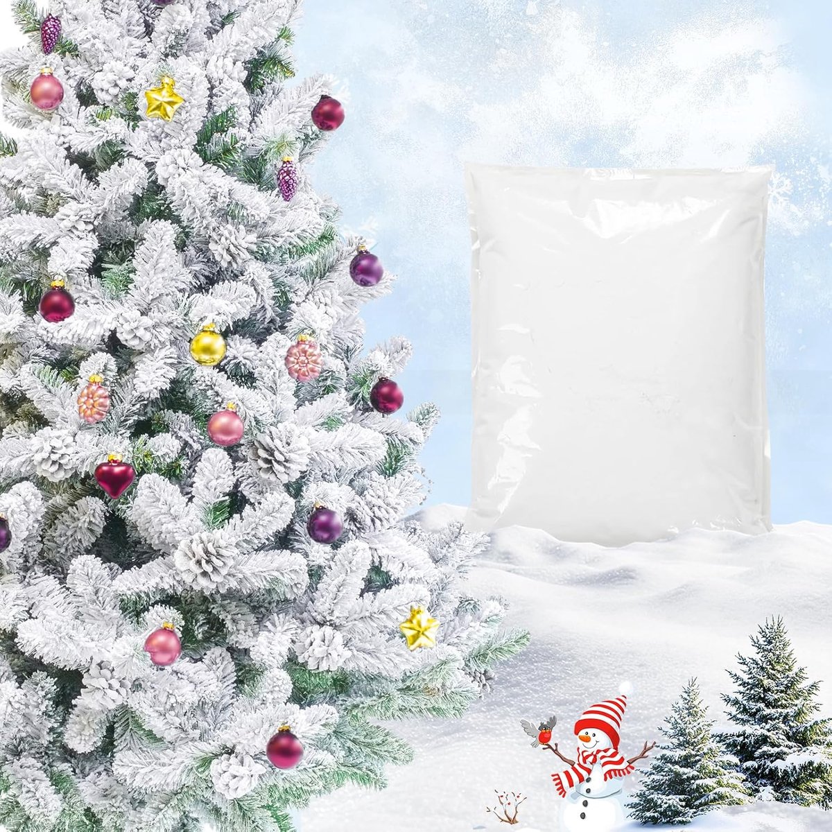 Kunstsneeuw voor Kerstboom 907 g (2 lb) – Bedrieglijk echt Kunstsneeuw, Kunstsneeuw voor Kerstboomdecoratie – Winter-Kerstdecoratie voor kransen, boeketten & Kunstsneeuwprojecten