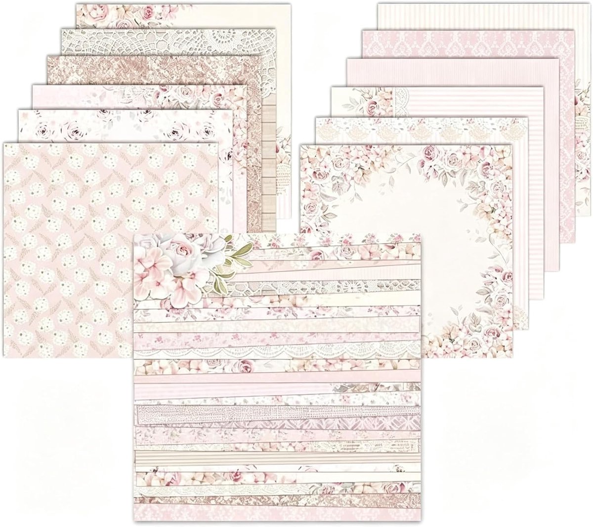 24 vellen plakboekpapier, 30 cm dubbelzijdig plakboekpapier, elegant boho-patroonpapier, plakboekbenodigdheden voor doe-het-zelf foto's, album- en plakboekdecoratie (roze)