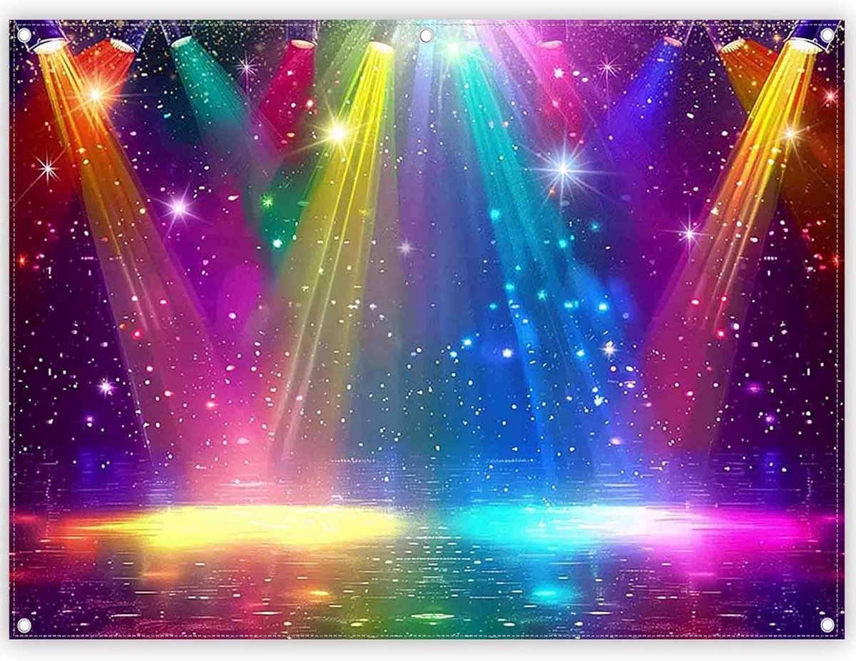 2,4x1,8 m Retro Disco Regenboog Muziek Dans Achtergrond | Polyester Stof, Wandkleed Vintage Club Achtergrond, Rock Verjaardag Feest, Banier Decoratie, Buiten Fotobooth