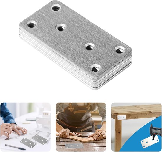 10 stukjes roestvrijstalen platte verbinders, zilver, geperforeerde platen | metalen platen, houten connector, platte hoek, platte hoek, verbindingsplaat, verbindingsplaat, met 60 schroeven — afbeelding 3
