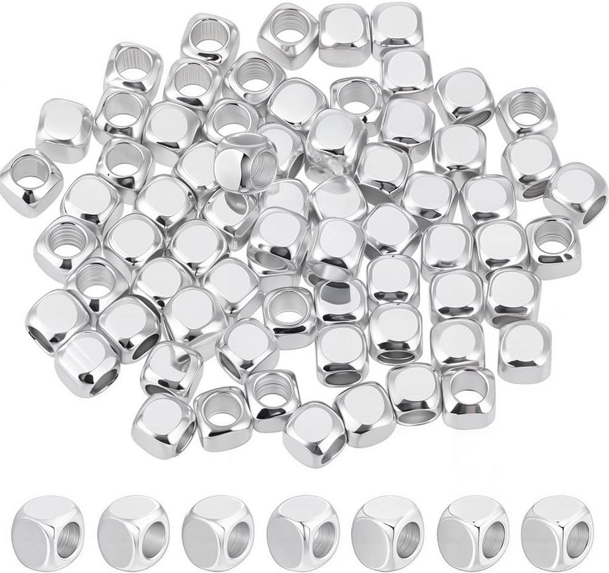 100 stuks kleine kubusvormige afstandskralen, zilveren kralen, vierkante kleine losse gladde kralen, 925 sterling verzilverde messing kralen, stapelbare metalen kralen, hoekloos voor