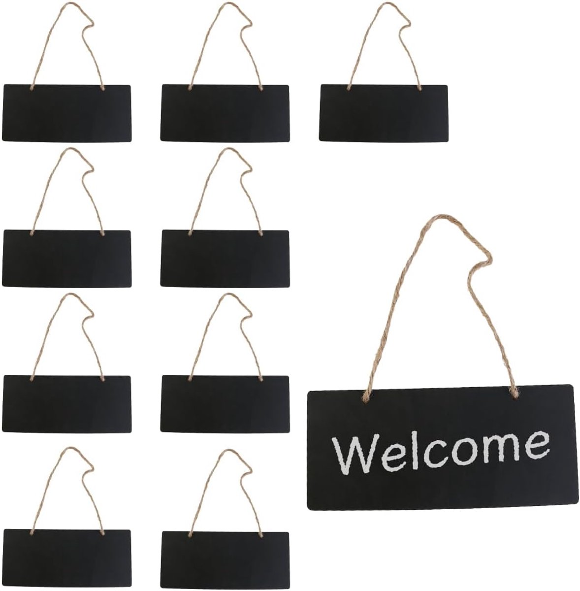10-delig krijtbord om op te hangen, rechthoekige krijtborden Mini krijtborden met ophangtape Mini rechthoekig bord voor bruiloften, restaurants, cafés, zwart