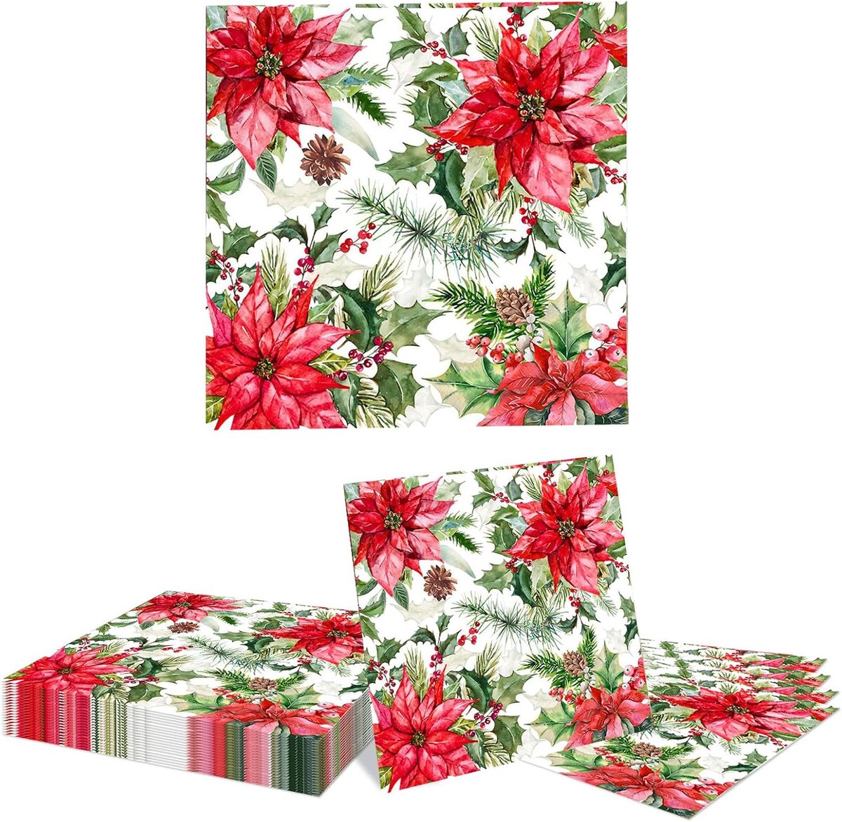 Kerst Papierservetten 20 Stuks 32x32cm Dubbellaags Absorberend Wegwerpservetten met Kerstster Motief voor Feestmaaltijden Winter en Nieuwjaar