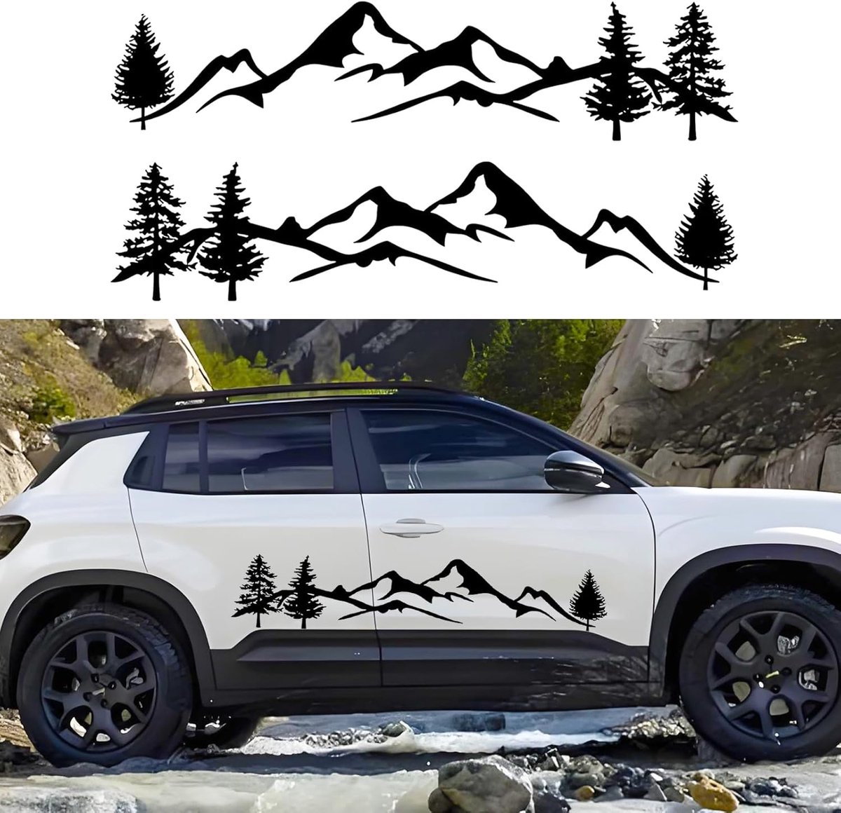 1 paar bergboom auto stickers, waterdichte vinyl auto stickers auto motorkap zijlichaam stickers kap autoraamstickers decoratie voor SUV off-road voertuigen jeep camper vrachtwagen zwart