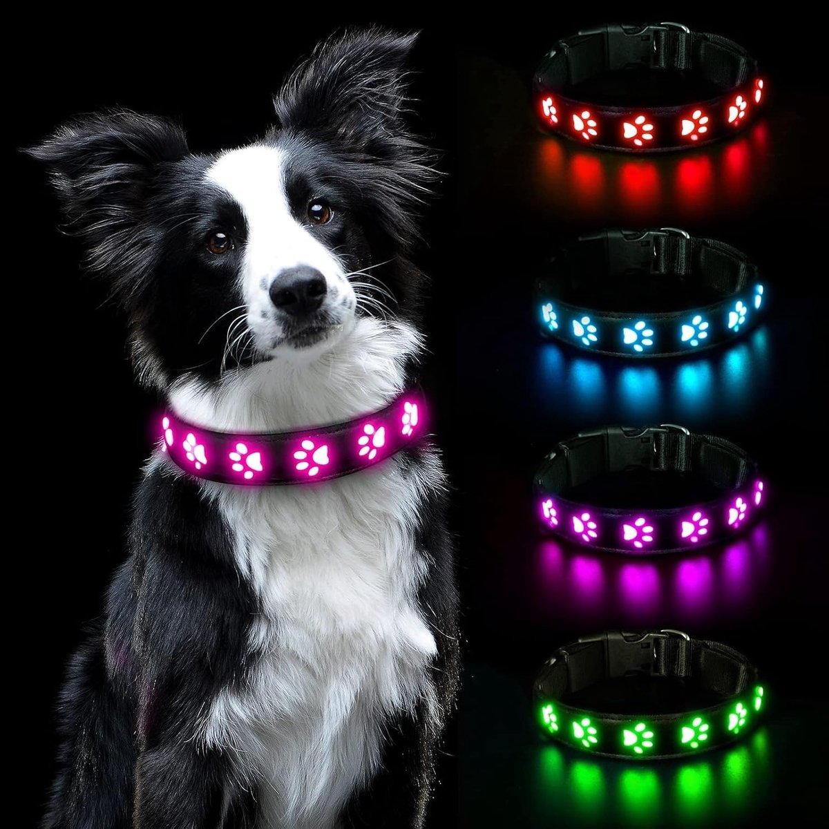 Lichtgevende Halsband, LED-Lichtgevende Halsband, Halsband, USB Oplaadbaar, Waterdicht Voor Kleine, Middelgrote En Grote Huisdieren, Veiligheidshalsband Met 3 Verlichtingsmodi (Roze-M)