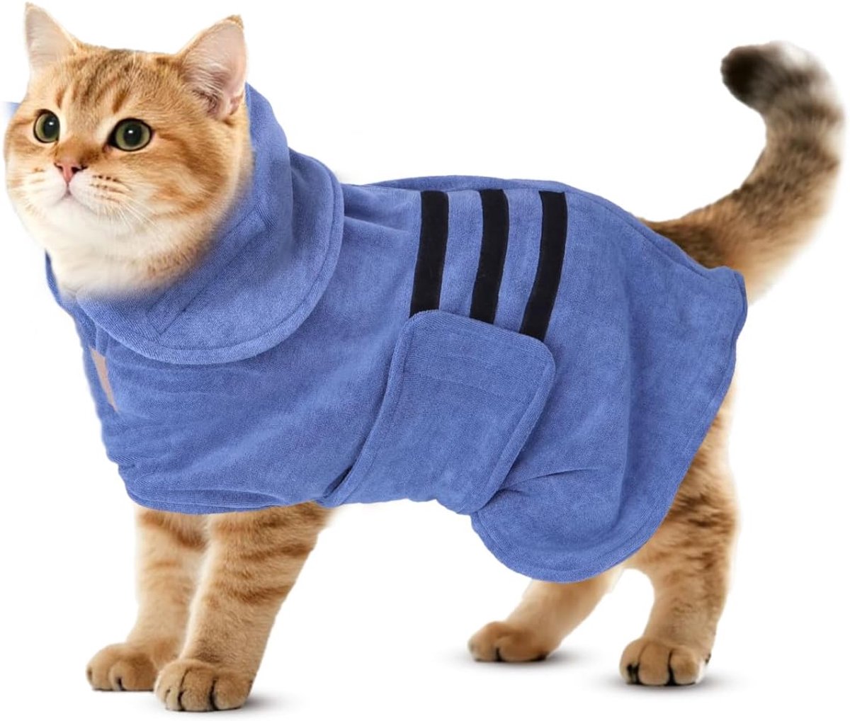 Badjas voor honden met klittenbandsluiting, super absorberend en sneldrogend, microvezel badjas voor alle katten en honden, zachte handdoek voor honden (XS blauw) (1)