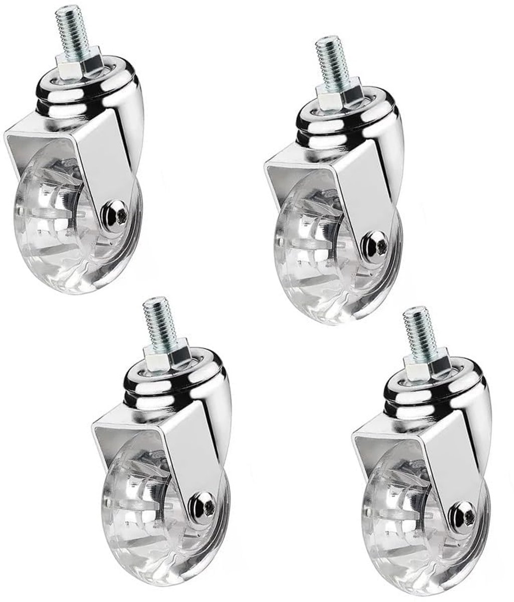 Zwenkwielen Met Schroefdraad Transparante Meubelwielen 35/50mm, Kleine Polyurethaan Wielen, Boodschappenmandwielen Met Rem Voor Salontafel, Bijzettafel 4 Stuks(4 Draaibare,1.5in-M8)