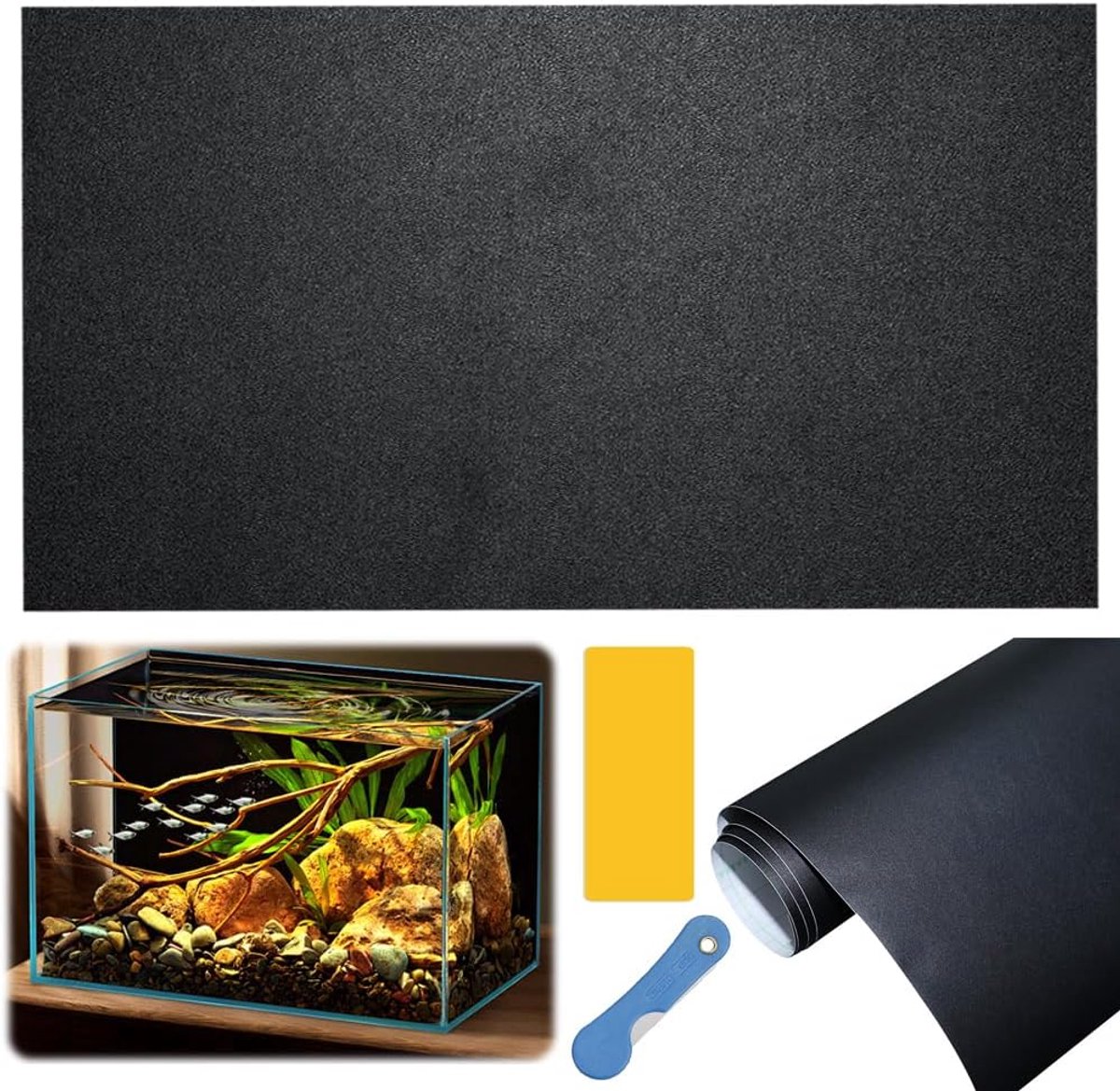 hechtende aquariumachtergrond, 40 x 200 cm aquarium achterwandfolie, aquariumfolie achterwand, aquarium achtergrondfolie, aquarium-behangdecoraties zwarte achtergrond voor aquaria
