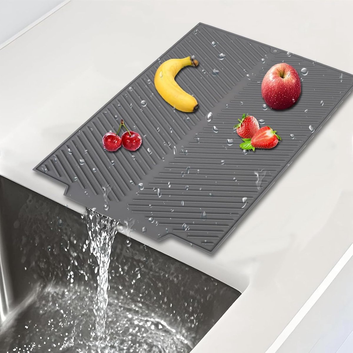 Afdruipmat voor servies met gaten, siliconen afdruipmat voor gootsteen, 43 x 34 x 0,45 cm, Dish Drying Mat, snelafvoermat, barmat, werkbladbescherming voor het afdrogen van komonderlegger