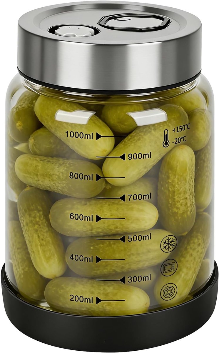 Fermentatieglas met deksel, 1 liter, fermentatieglas met fermentatieventiel, kimchi-container, kefirglas, fermentatieglas, kimchiglas, fermentatieglas voor zuurkool, kimchi, pickles