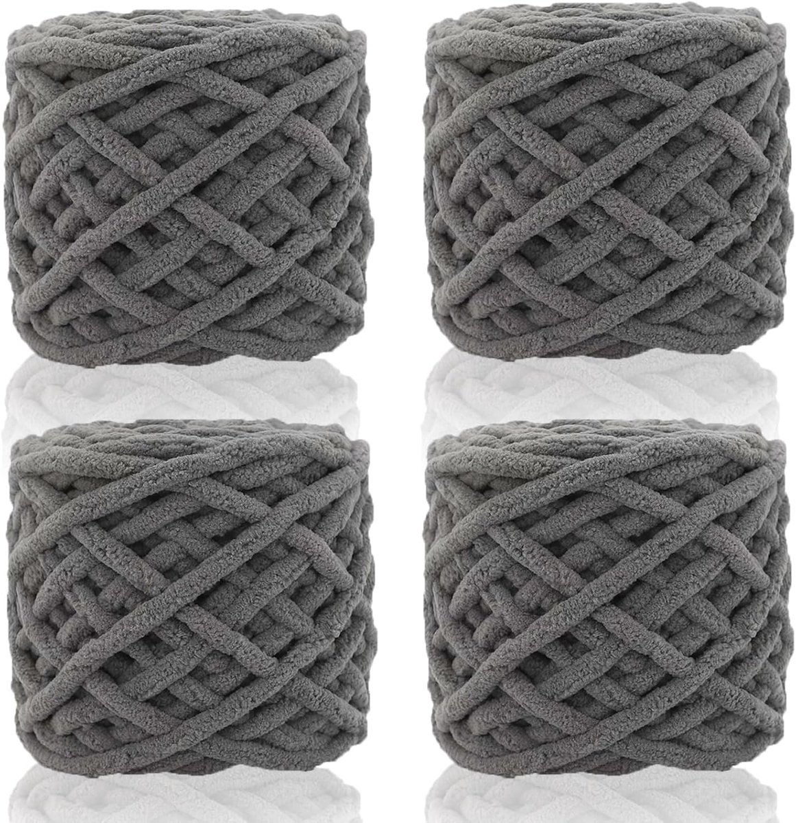 95 x 4 grof garen om te haken en breien, 7 mm dik, gehaakte chenille-garen, pluizige dikke wol voor gehaakte deken, pop, tas, hoed, kussen, kattenbed (donkergary)