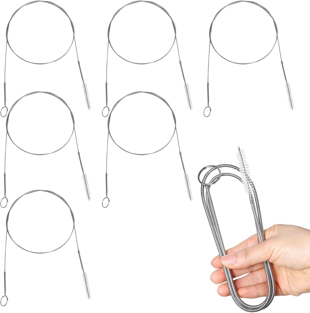 6 stuks lange afvoerborstel set – 150 cm roestvrijstalen flexibele pijpreiniger – nylon borstel voor smalle leidingen – keuken, badkamer en aquarium schoonmaak