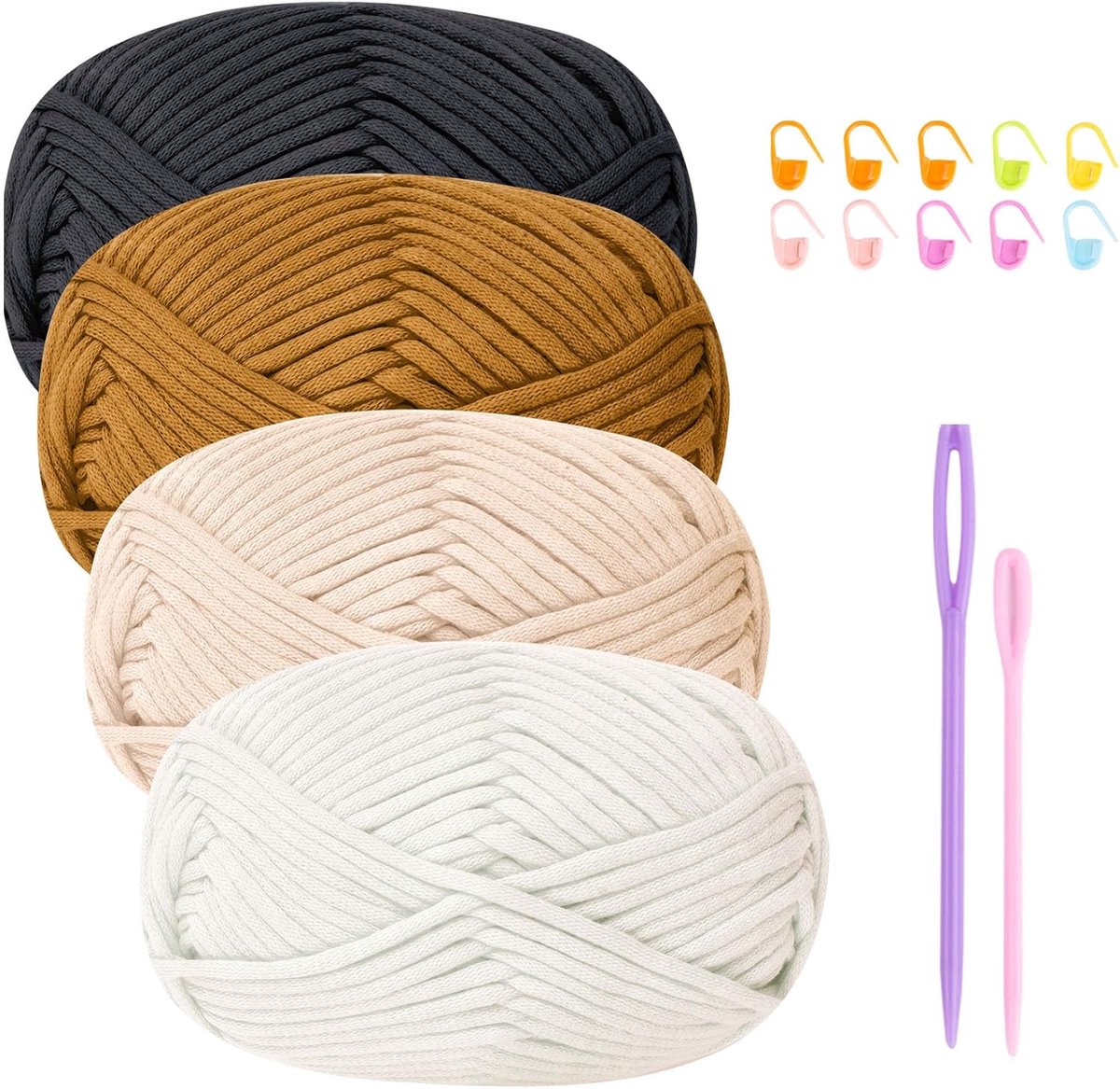katoenen wollen garen voor gehaakte beginners - 4 x 50 g amigurumi-garen met accessoires, gemakkelijk gehaakte starterskit kaki bruin