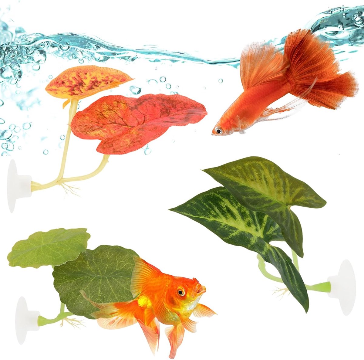 3 stuks Betta vishangmatten, kunstmatige aquariumplanten met zuignap, zacht Betta breeding Resting Bed, simulatie van de natuurlijke habitat voor Betta paaigronden, aquariumdecoratie plant
