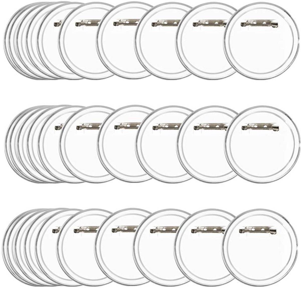 30 Stuks Buttons Zelf Maken zonder Buttonmachine, Transparant, Doe-het-zelf, Set met Buitendiameter 60 mm, Buttons, Transparant, Doe-het-zelf, met Speld voor Foto, Afbeelding, Kleding