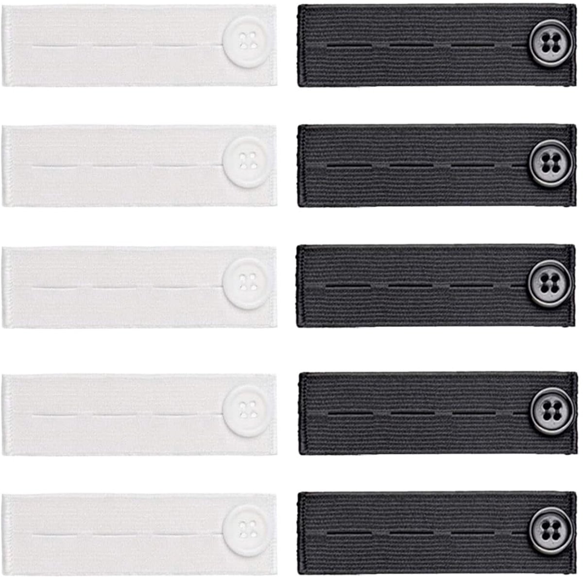 10 stuks verstelbare taille extender, elastische knoop tailleband uitbreiding stretch stof voor broeken, shorts, jeans, rokken, jurk, Sui (2 kleuren)