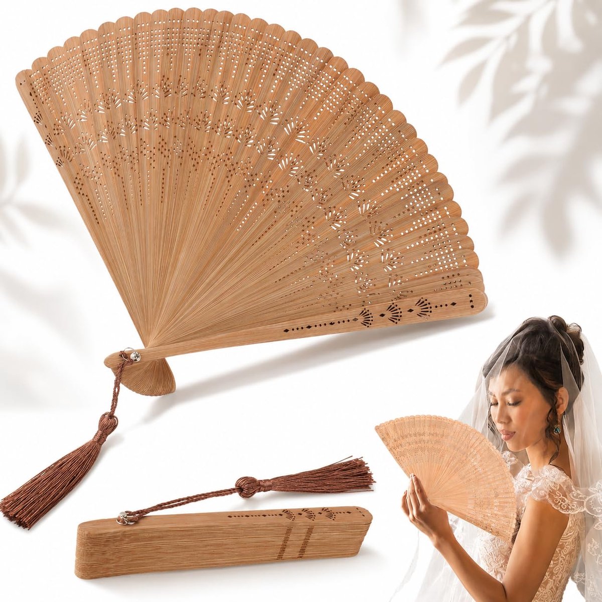Handwaaier Chinese vintage stijl waaier bamboe waaier elegant voor feest bruiloft dansdecoratie (bruin)