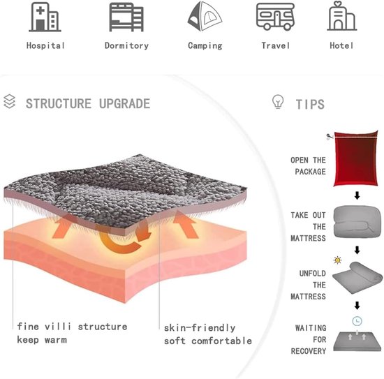 Tatami Matras - Japanse Vloermat - Comfortabel Slapen - Huidvriendelijke Pluche - 120x200cm - Grijs — afbeelding 5