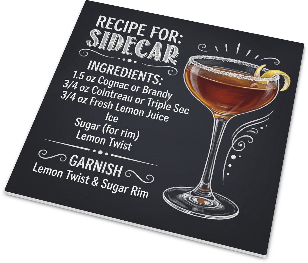 Tegeltje Sidecar Cocktail Recept Vintage Krijtbord Look Mat Wandtegeltje 15x15 cm Bar Deco