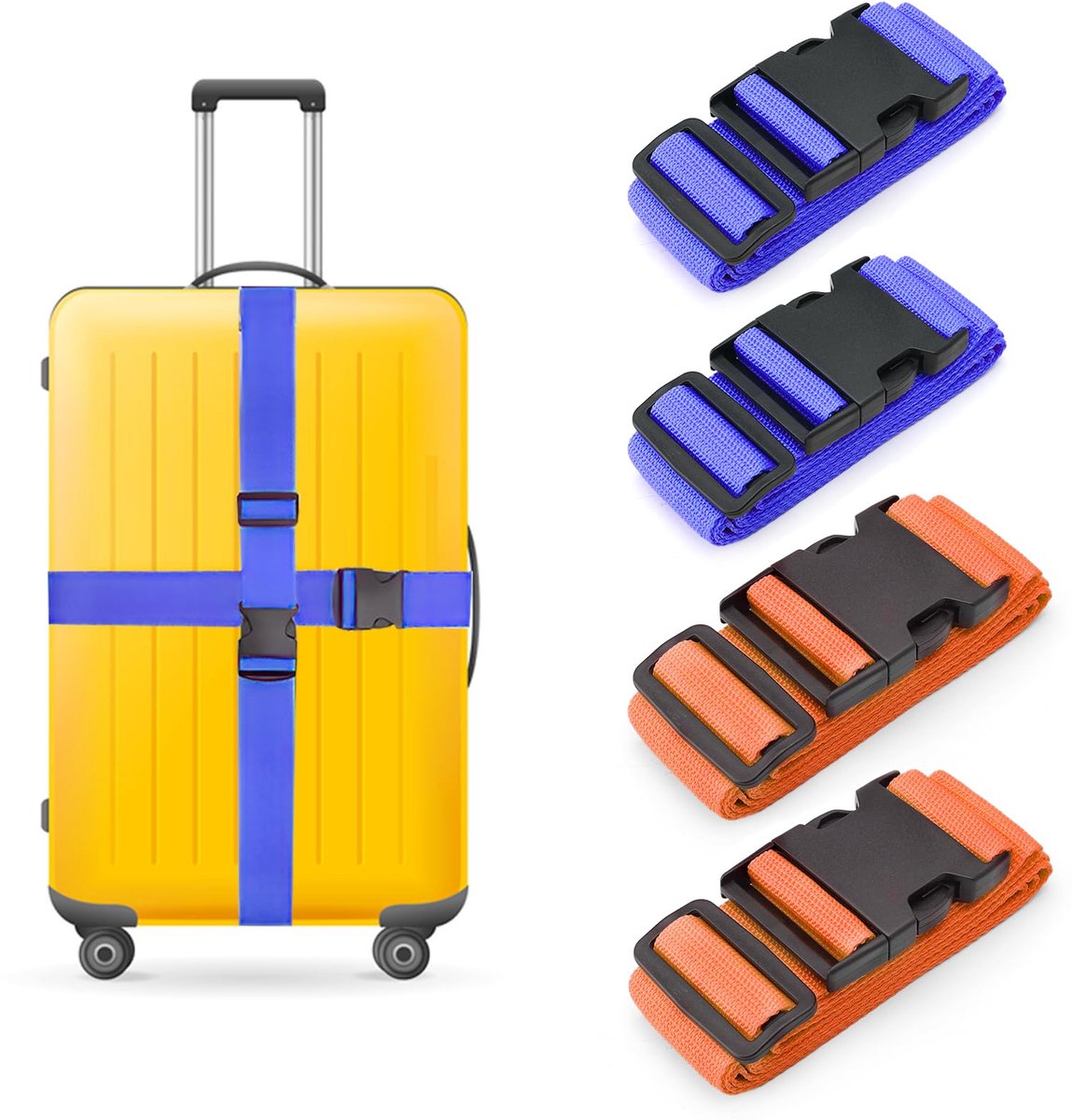 Kofferriemen, 4 stuks, verstelbare kofferriem, bagageband, veilig met adreslabel en naamplaatjes, accessoires, riem, opvallende kofferbanden voor snel herkennen, bagage, reistas, koffer