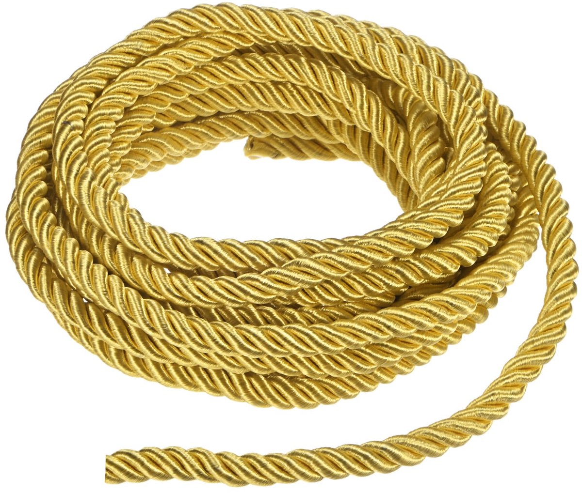 METERXITY 5 Yards Twisted Rope Trim, 8 mm/0,31 in Gouden Geel Zacht Polyester Gedraaid Zijden Touw Koord 3-laags Decoratief Koord voor Gift Bag/DIY Crafts/Home Decor/Gordijn Tieback