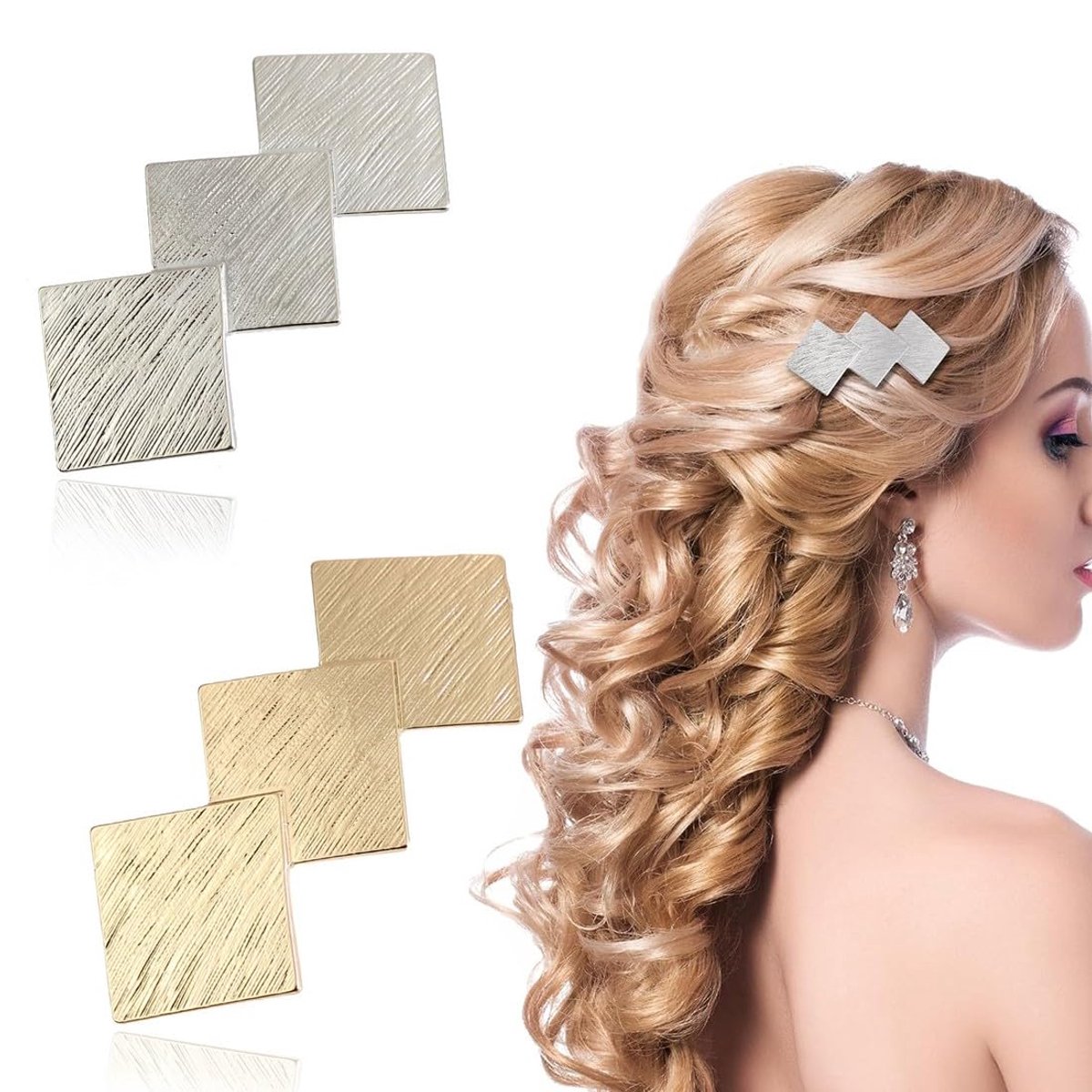 2 stuks Franse haarspelden, knot haarspeld metaal, haarclips vierkant geometrisch haarspelden dames retro minimalisme, decoratief haarsieraad voor vrouwen en meisjes (goud/zilver)