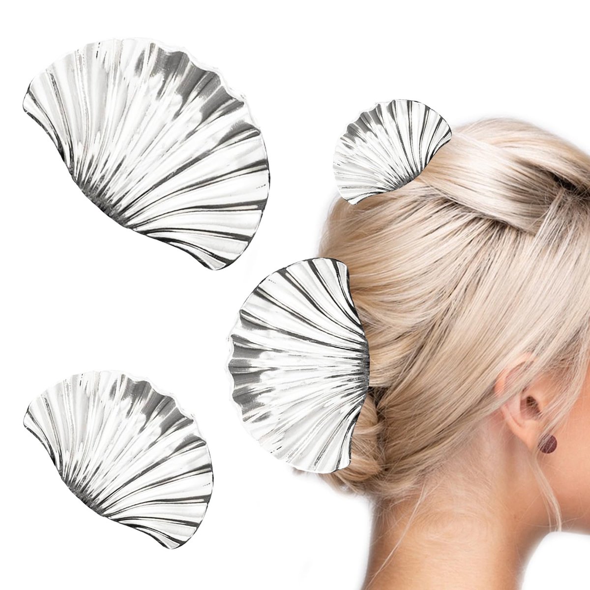 haarspelden van metaal, elegante haarclip voor dames, vintage modieuze haaraccessoires voor opgestoken kapsels, haarspeldenset, trendy accessoires voor krullend glad haar (2 stuks) (zilver)