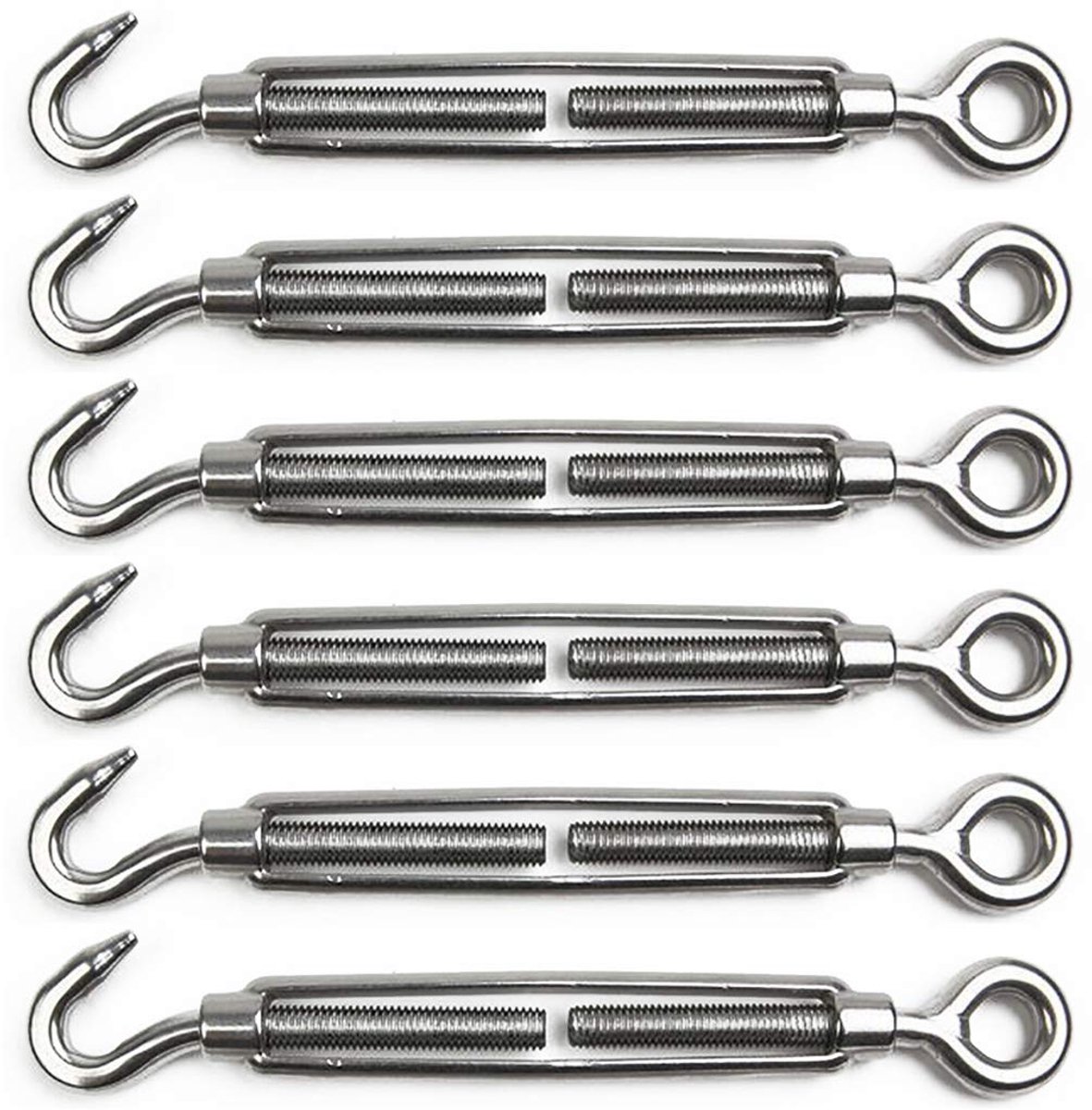 6 Stuks Spanschroef Draadspanner M4 Rvs Spanschroef Spanner Verstelbare Spanschroef Haak en Oog Set Heavy Duty