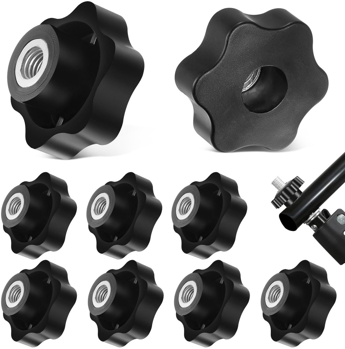 M12 stergreep stervormige moeren diameter 48 mm 9 stuks binnendraad klemknop kunststof greepmoeren zwart voor machines en installaties meubels gereedschapsmachines fitnessapparatuur