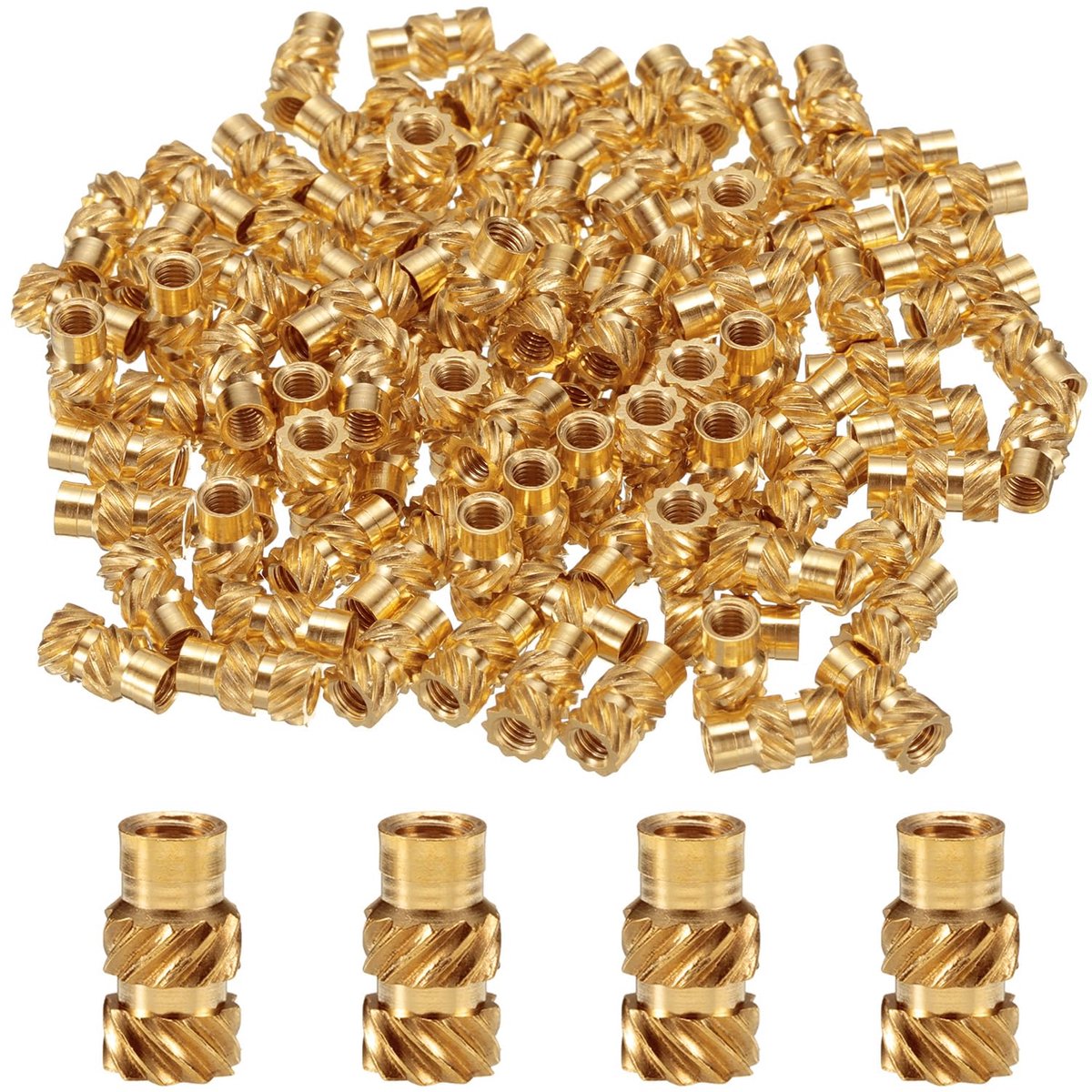 Draadinzetstukken Gekartelde Moeren van Thermogehard Messing M3 x 9 mm, OD 5 mm, 3D Printing Messing Moeren Vrouwelijke Schroefdraadinzetstukken Moeren