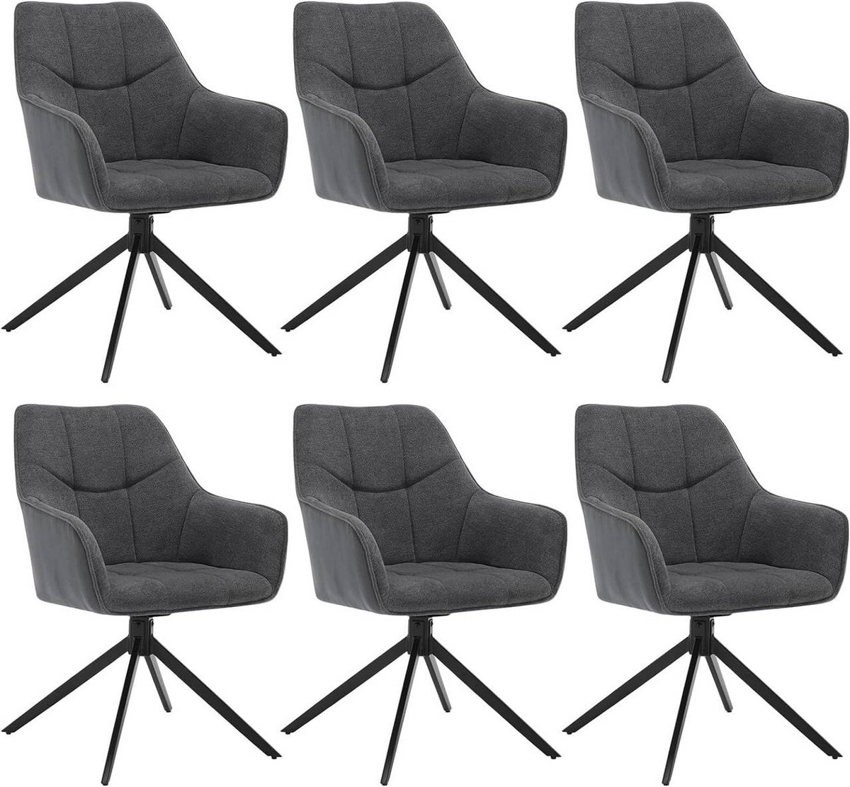 SureDeal® - Draaibare - Eetkamerstoel - Gestoffeerde stoel - Armleuningen - Chenille amp koord - Metalen poten - 58x63,5x86 cm - Zwart