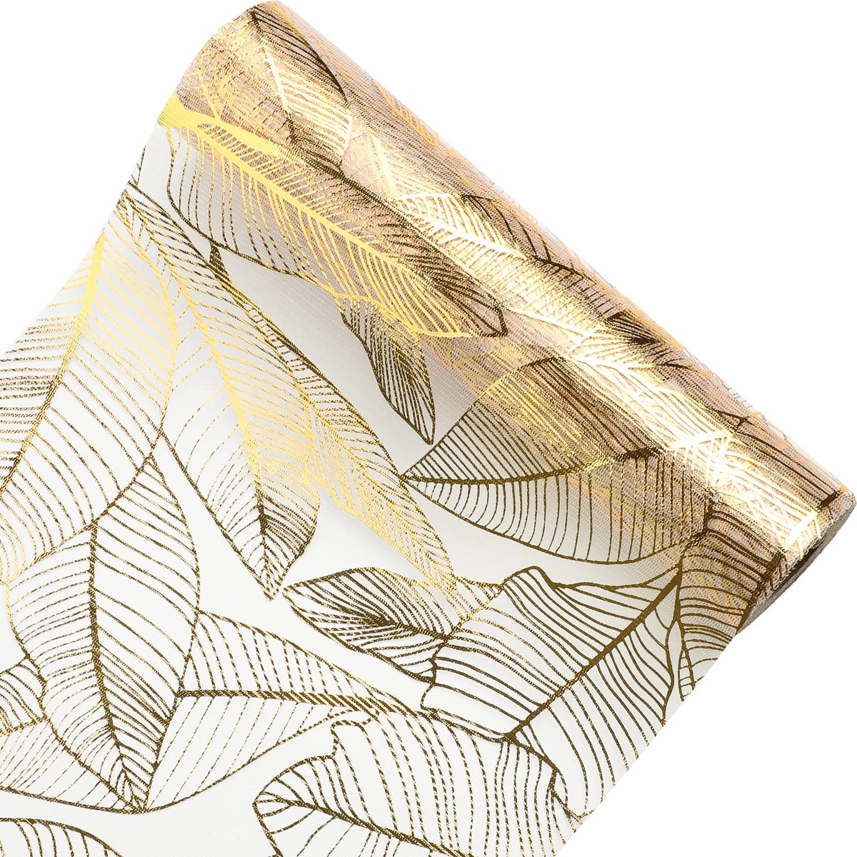 Tafelloper 28cm × 15m Table Runner Gold Dunne Mesh Tafelrol Glitter Goudfolie Dunne Mesh Tafelloper voor Bruiloft Kerst Halloween Nieuwjaar Tafel en Decoratie Bladpatroon