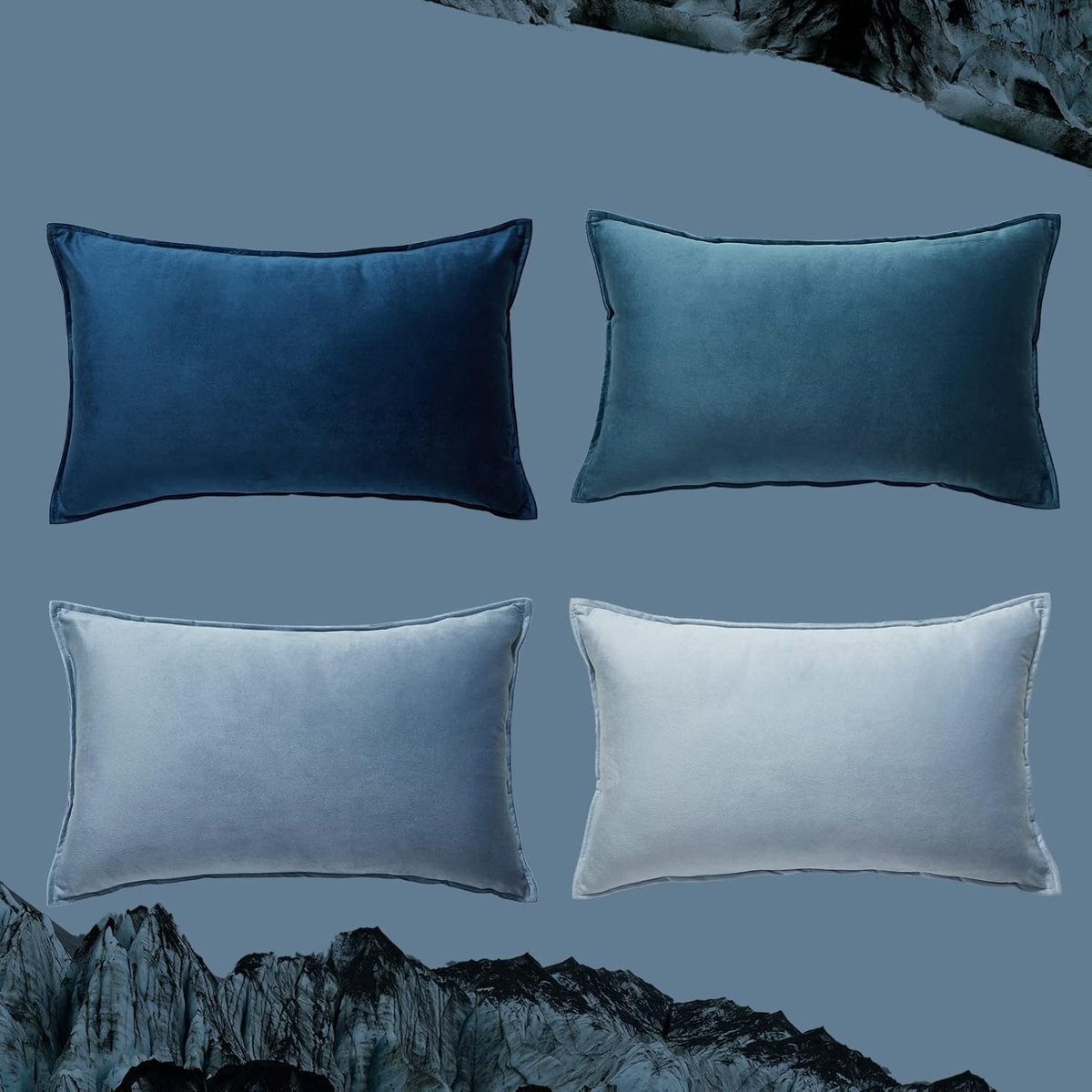 SnelShoppen - Set van 4 Boho Fluwelen Kussenslopen 30x50 cm, Zachte Decoratieve Kussenhoezen in Blauw voor Sofa, Bed en Stoel, Onzichtbare Rits, Ideaa