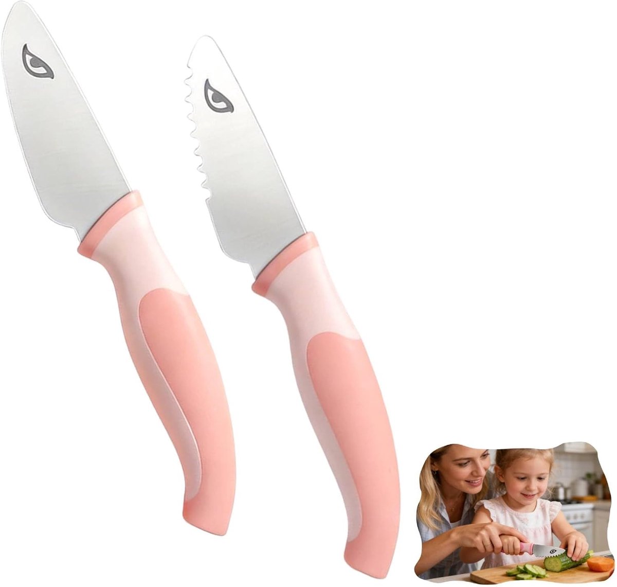 SnelShoppen - Kindermesserset 2-delig, veilig keukenmes voor kinderen vanaf 2 jaar, roestvrij staal, afgeronde punt, ideaal voor snijden van fruit en