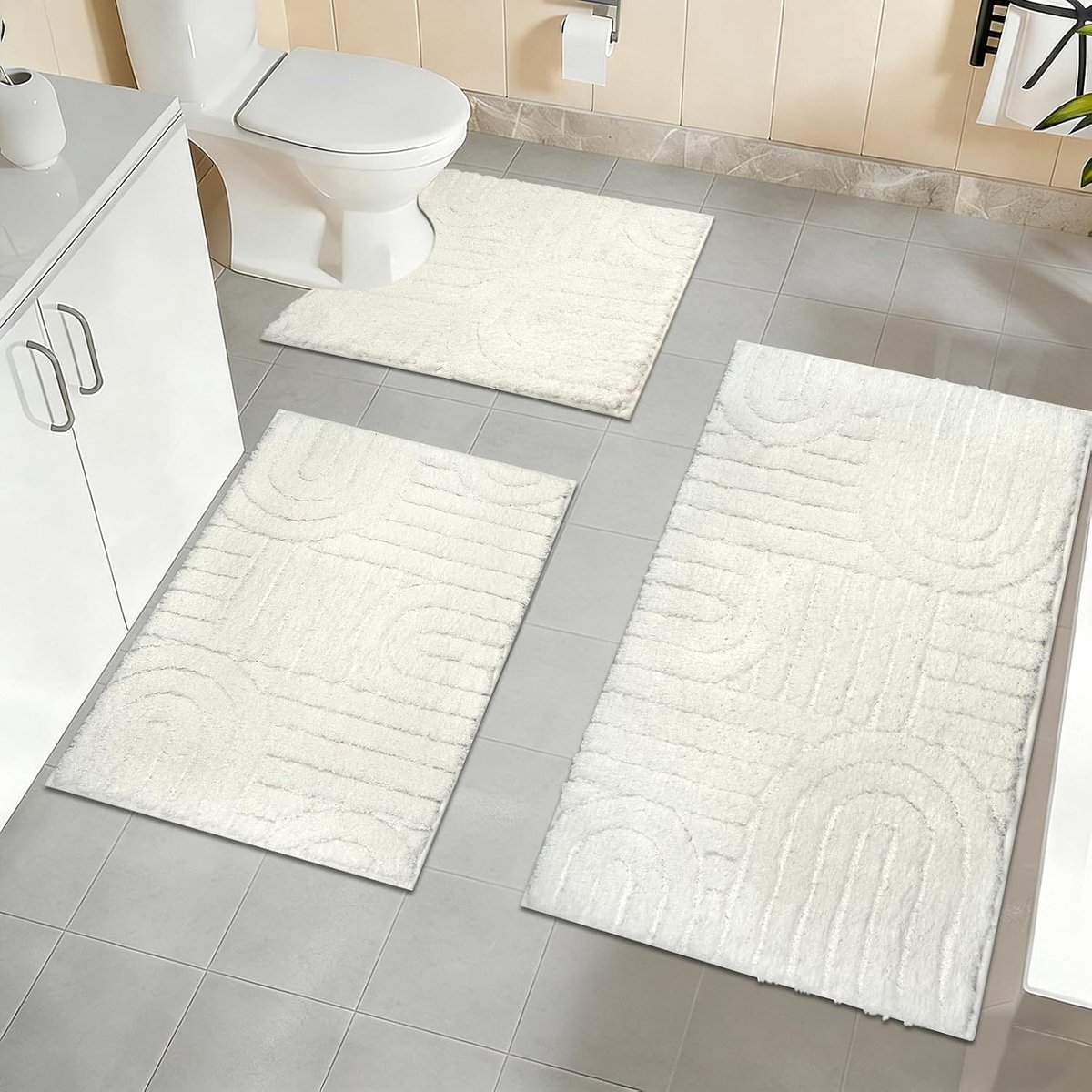 SnelShoppen - Badmat Set 3-delig Microvezel Antislip Waterabsorberend Badmat voor Douche, WC & Bad - Zacht, Wasbaar, Wit