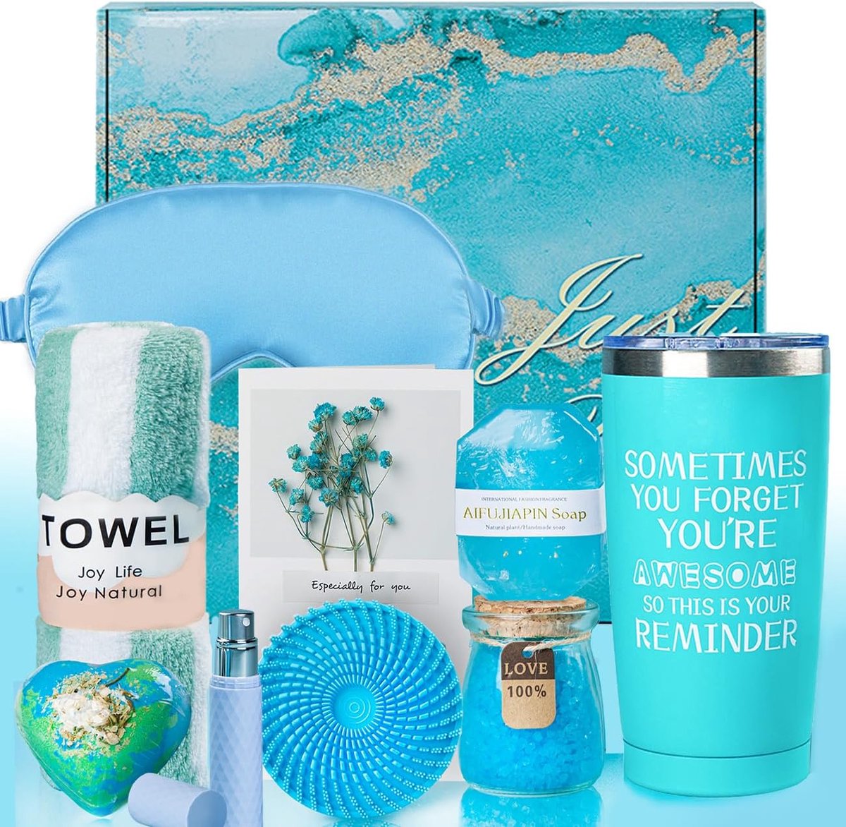 SnelShoppen - 12-delige Wellness Gift Set voor Vrouwen - Luxe Geschenkdoos met Roestvrijstalen Thermobeker, Perfect voor Verjaardag, Kerstmis, Ontspan
