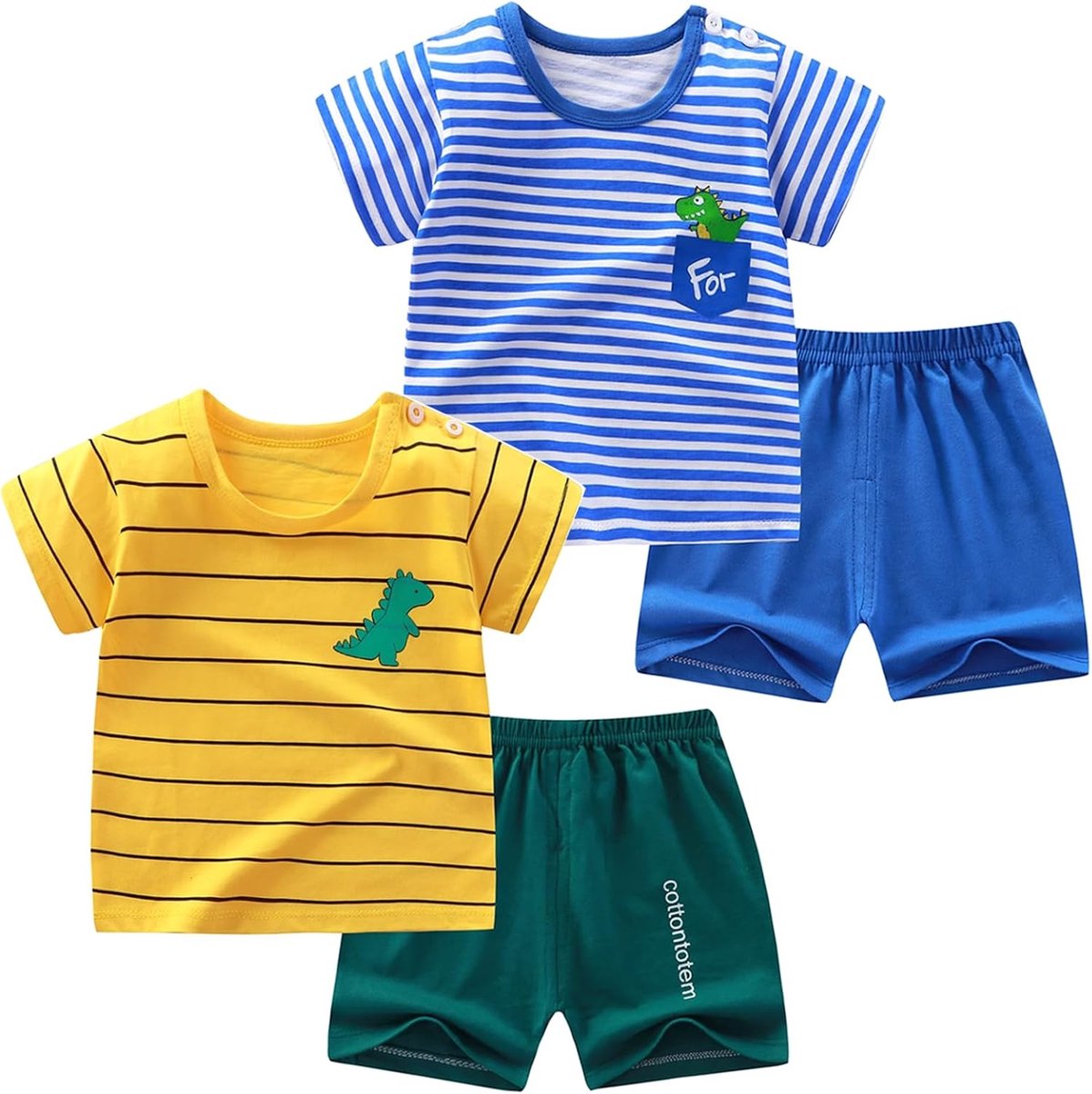 SnelShoppen - Set van 4 Kinder T-shirts en Shorts - 100% Katoen - Ademend en Zacht - Ideaal voor Baby's en Peuters - Maat 74-86 - Perfect voor Speelgo