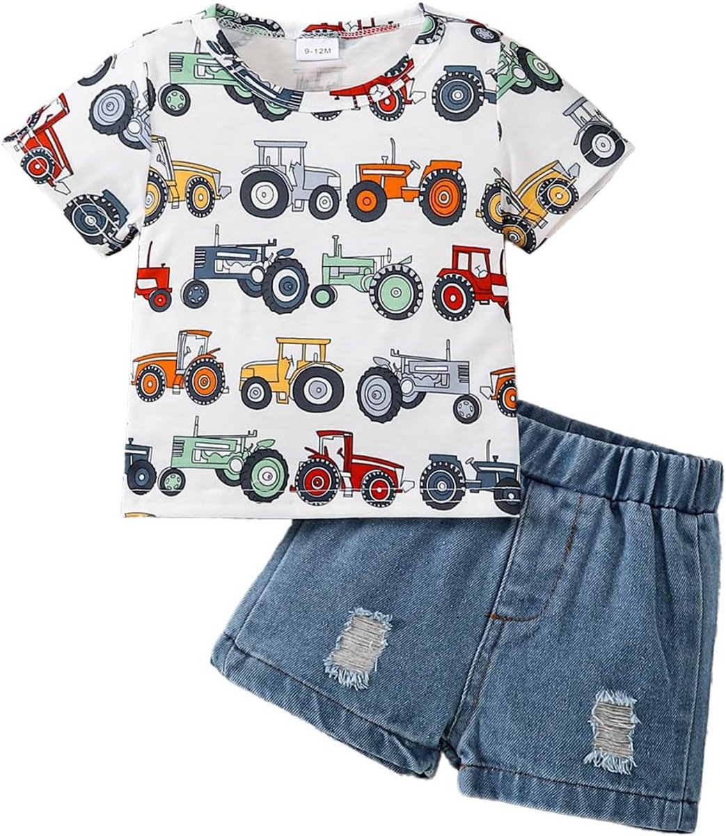SnelShoppen - Schattige Kleding voor Peuters en Baby's - Outfit met Korte Mouwen T-shirt en Denim Gescheurde Jeansshorts - Casual Lente/Zomer - Huidvr