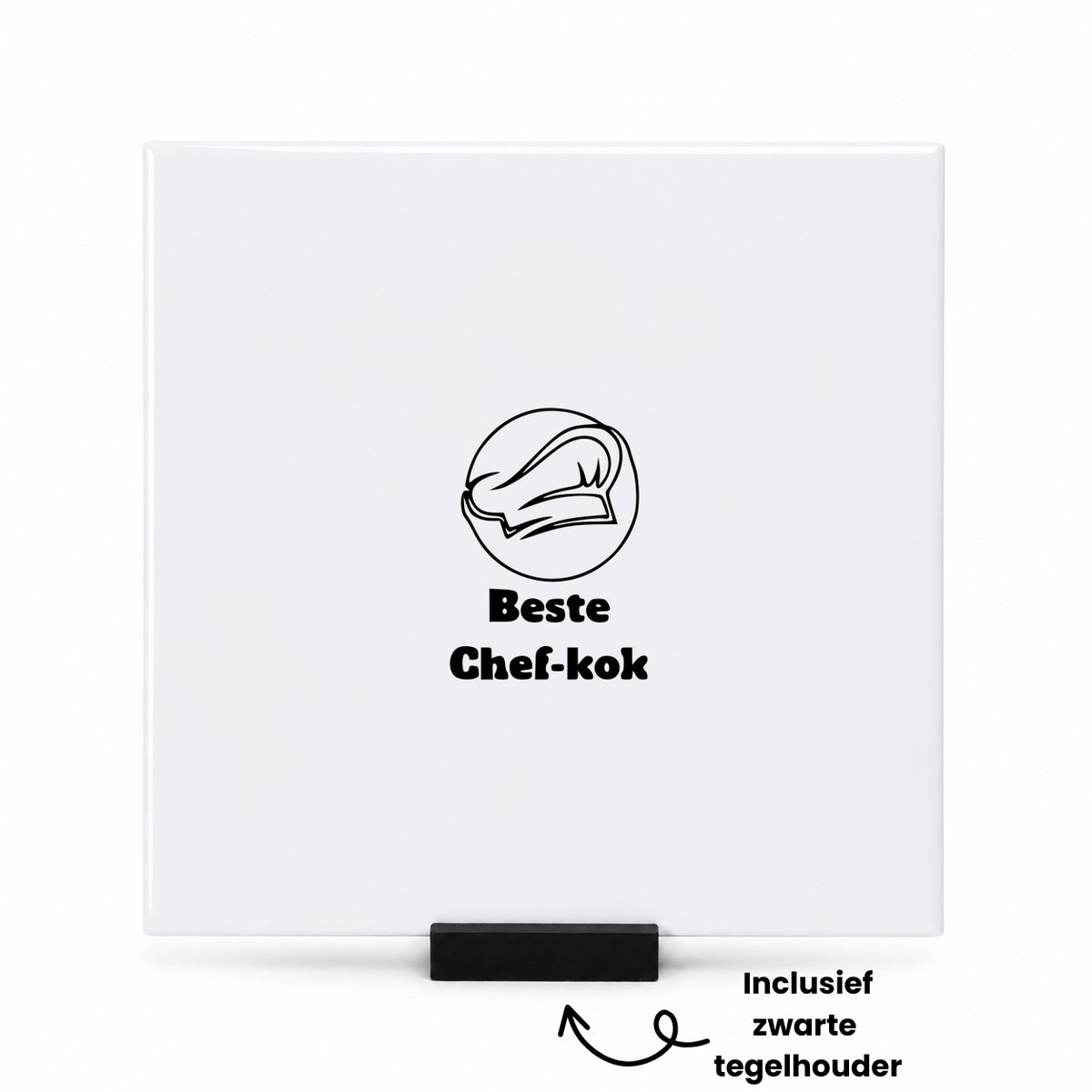 Hacebo Chefkok tegeltje met tegelhouder - Kok - Chef - tegeltjes met tekst - koken - cadeau - verjaardag - bakken - spreuktegels - 15x15 CM Wit