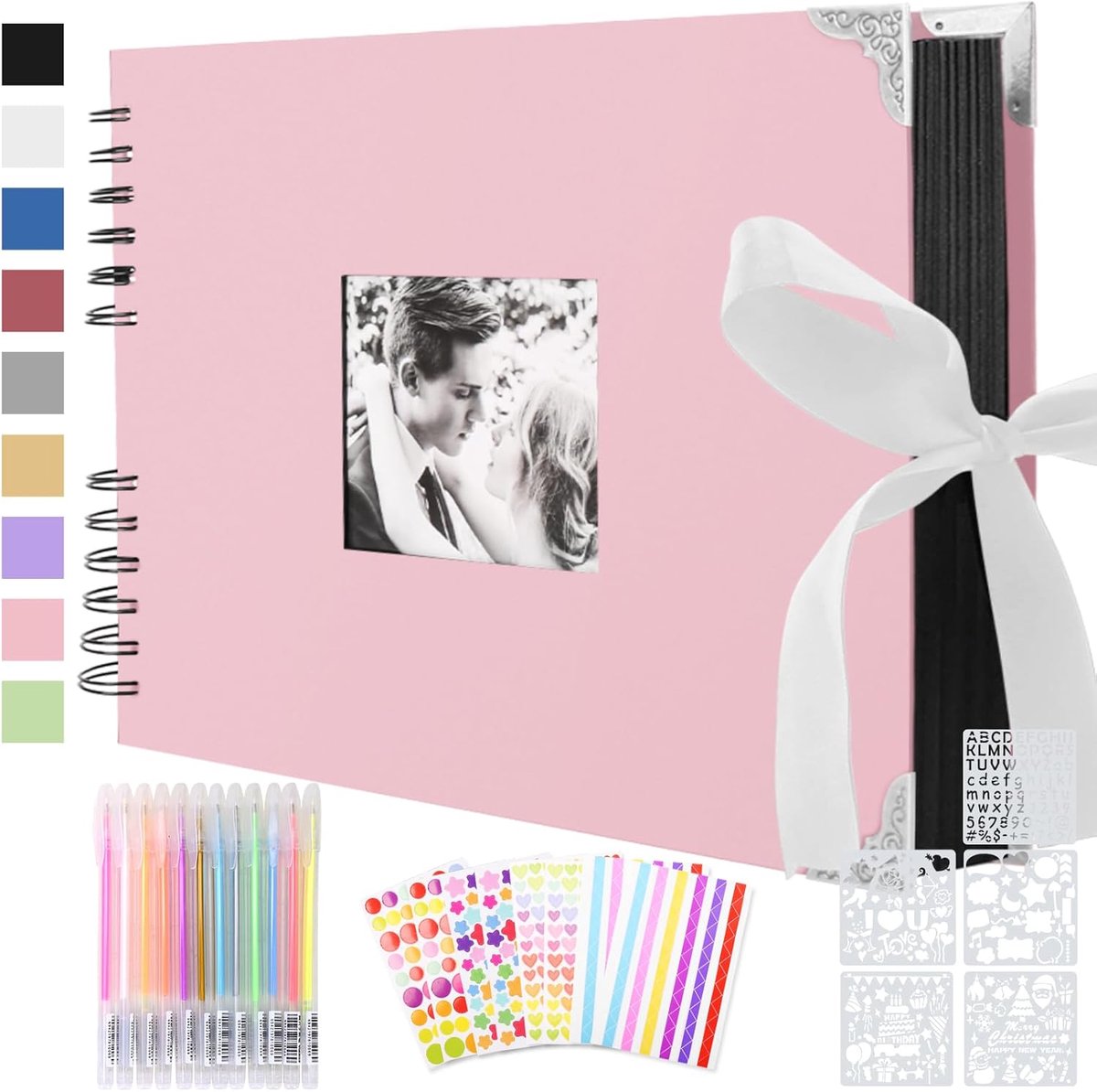 SnelShoppen - Scrapbooking Foto Album - Spiral Album met 80 DIY Pagina's, 2 Foto Hoekjes, 6 Stickers, 5 Sjablonen, 12 Gekleurde Markers - Perfect voor