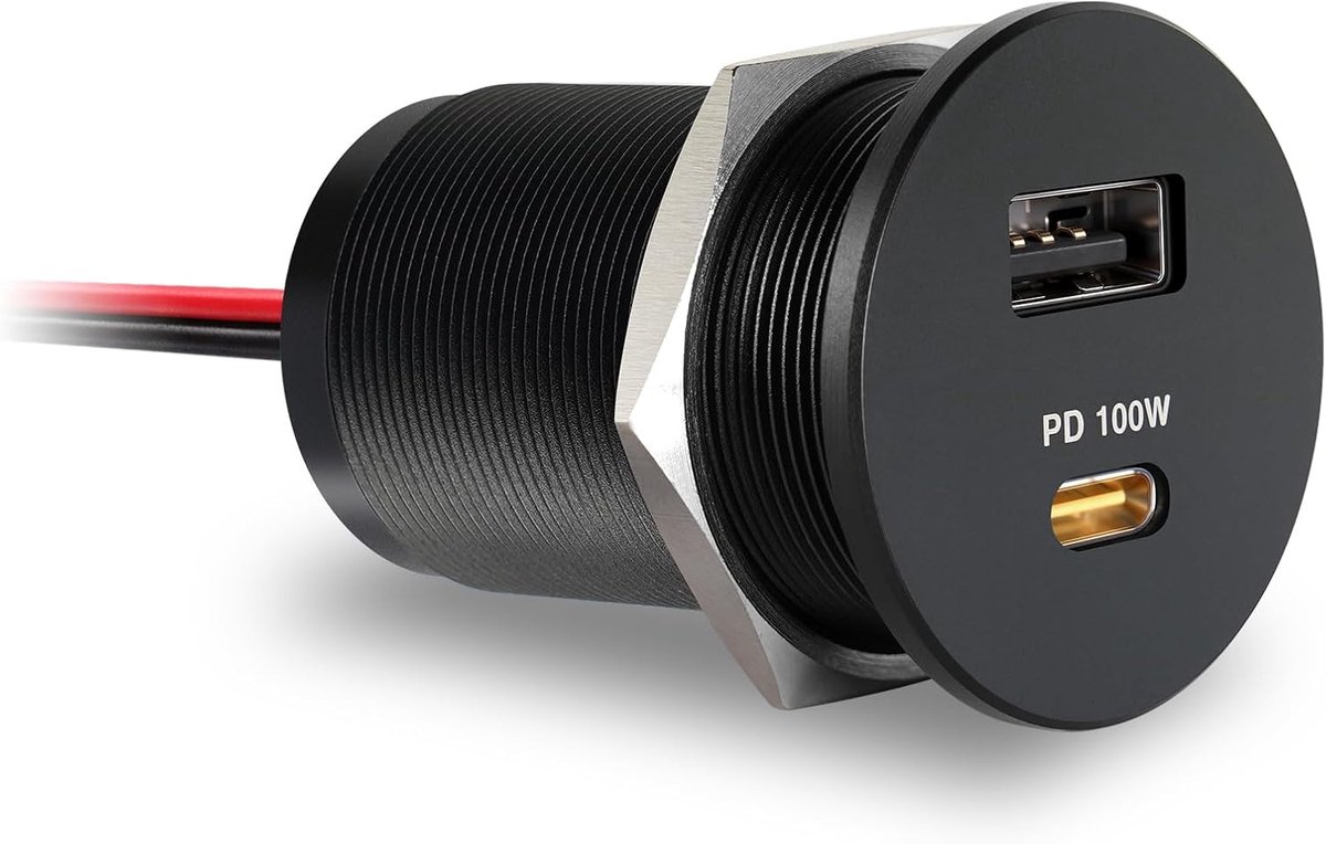 SnelShoppen - 12V USB C Oplader 100W PD & 18W QC, Aluminium Snellader voor Laptop, Auto, Camper, Boot, Vrachtwagen, 2-poorts, Ideaal voor Reizen