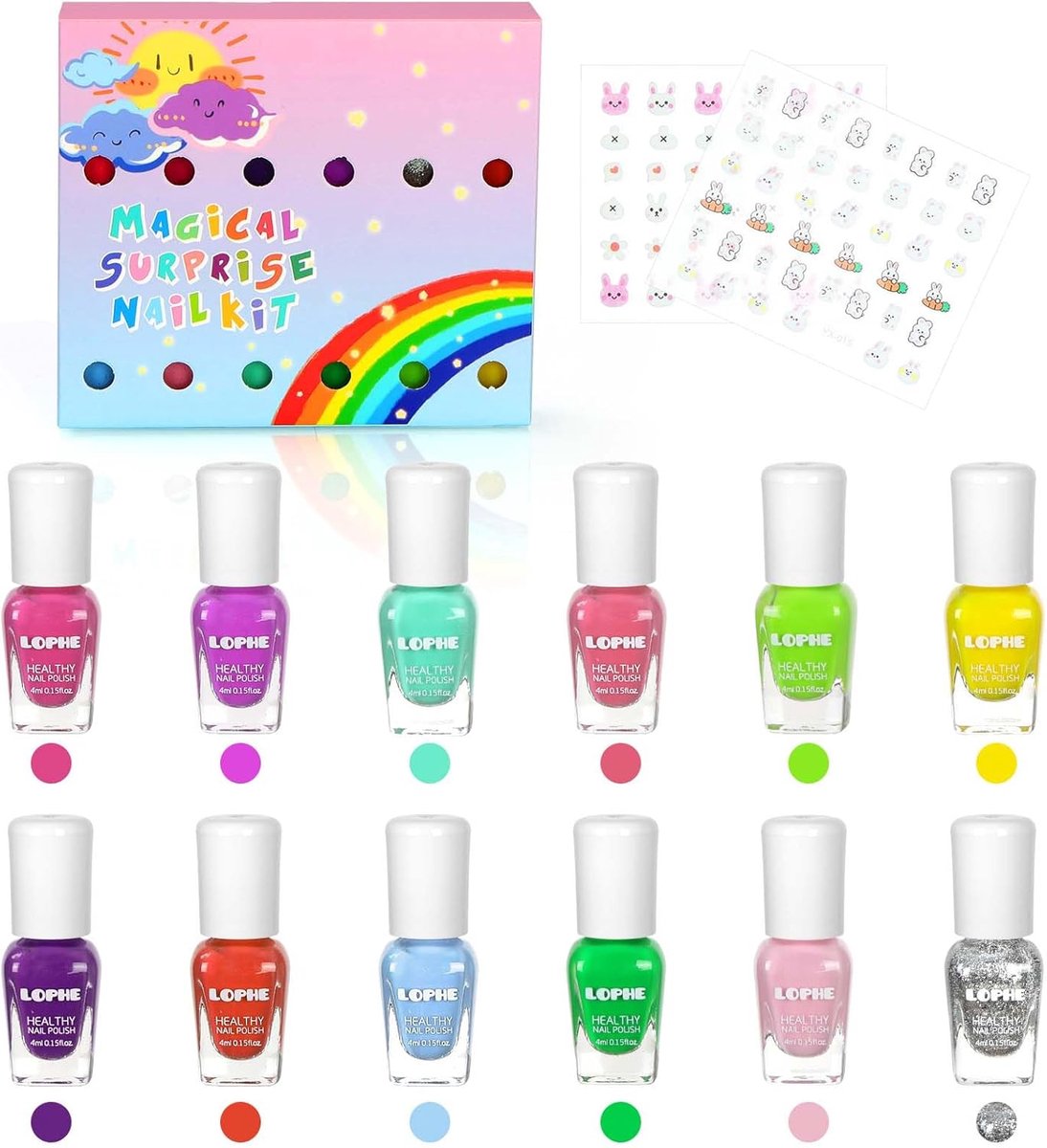 SnelShoppen - Kids Nagellak Set 12 Stuks - Regenboog Kleuren, Sneldrogend, Waterbasis, Non-Toxisch, Perfecte Cadeaus voor Meisjes, Verjaardag, Kerst