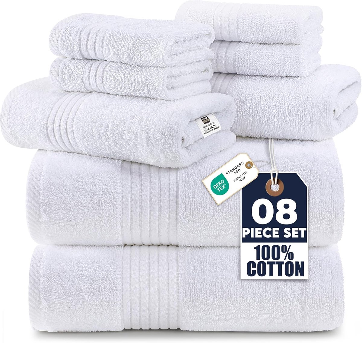 SnelShoppen - Luxe Handdoeken Set 8-delig - 700 g/m² - 2 Badhanddoeken, 2 Handdoeken, 4 Washandjes - Wit - 100% Katoen - Perfect voor Thuis, Sport en
