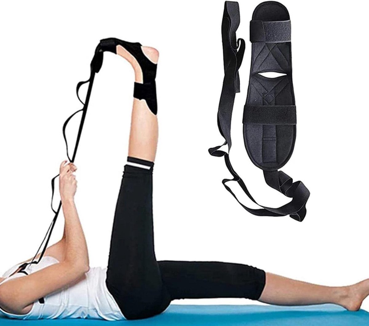 SnelShoppen - Yoga-stretchband met lussen, yogariem voor uitrekken, enkelband stretcher riem, pijnverlichting bij fasciitis en achillespees, 6 handvat
